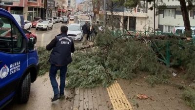 Bursa Büyükşehir Belediyesi, kent genelinde etkili olan şiddetli rüzgarın yol